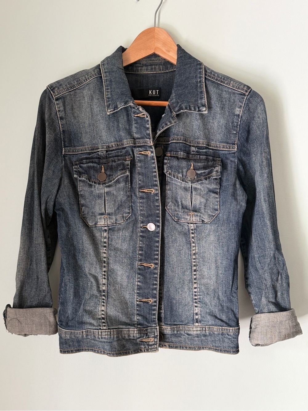 KUT From The Kloth Denim Jacket Women’s Small Blue Stretch Jean Jacket Trucker